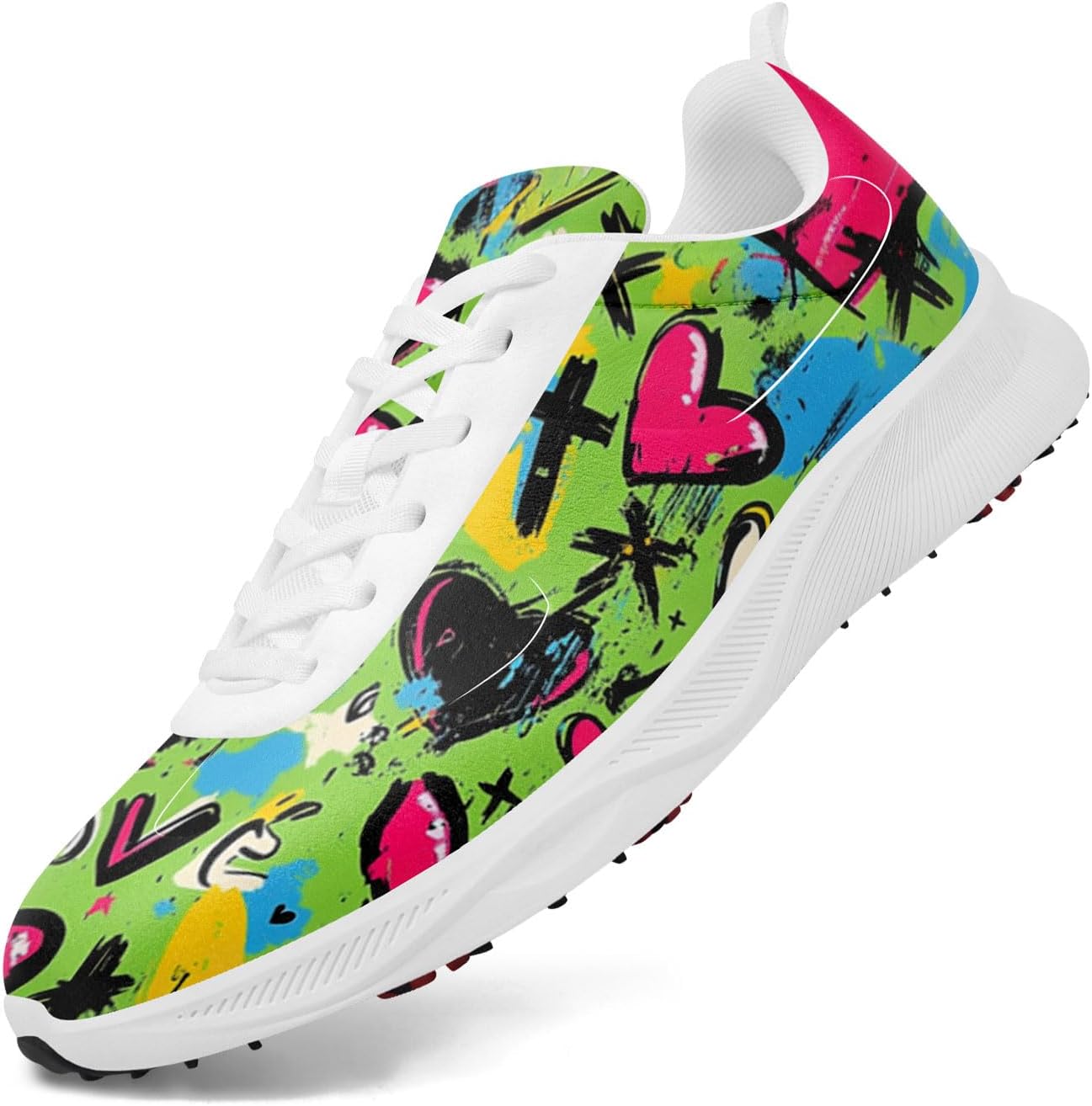 

Дышащие гольф-кроссовки для мужчин, женские гольф-кроссовки без шипов с художественным дизайном и вентиляцией пятки, спортивные тренеры Onegam, зеленый/розовый