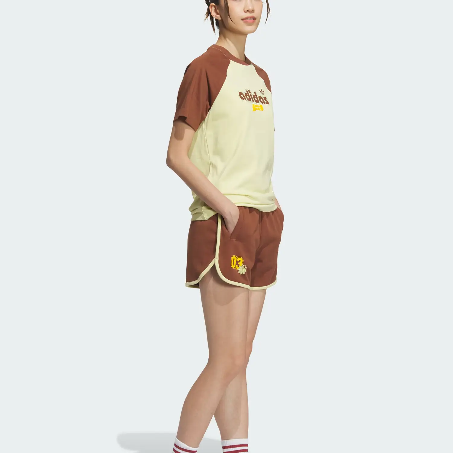 Adidas Originals Футболка с рукавом реглан женская Powder Yellow/Soft Brown — фото 4