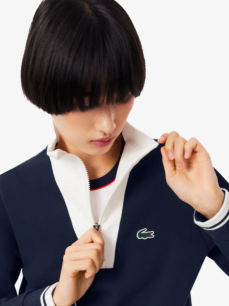 Свитшот женский LACOSTE Heritage полузастегнутый, теннисный, темно-синий — фото 2