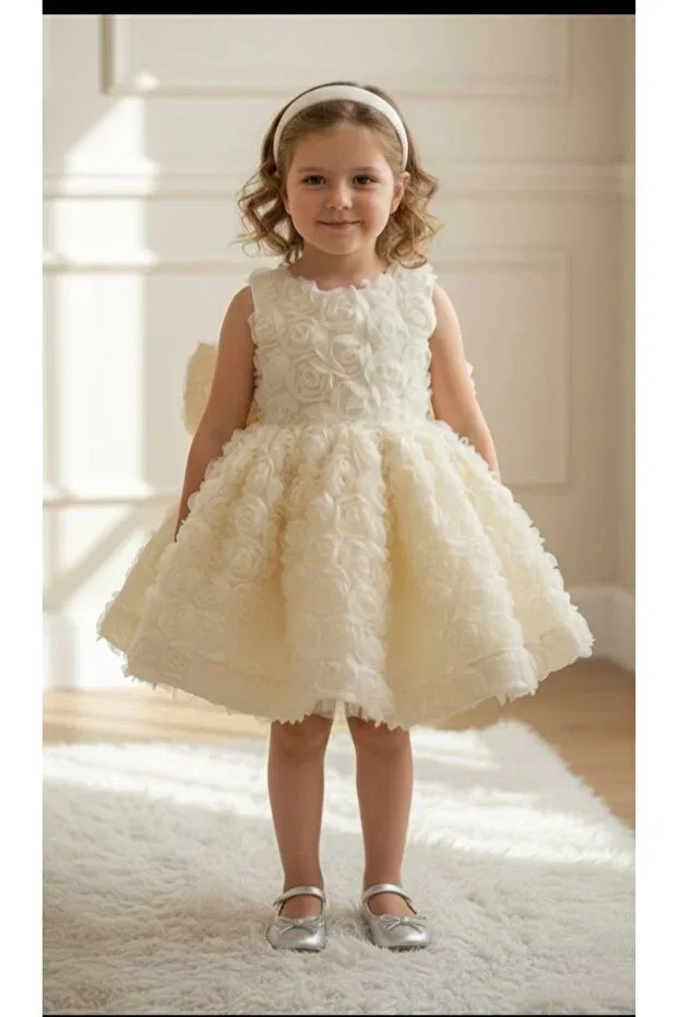 Детское платье для девочек с принтом 3D princess dress Queen Tasarım, Ecru