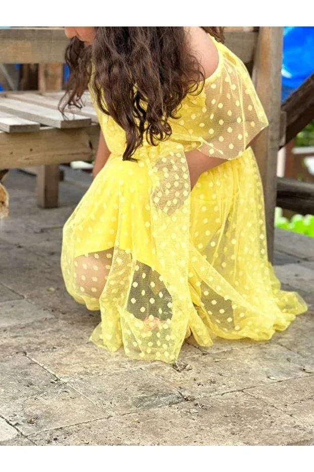 Детское платье для девочек из тюля Tulle dress Birgül Tekstil, Yellow — фото 2