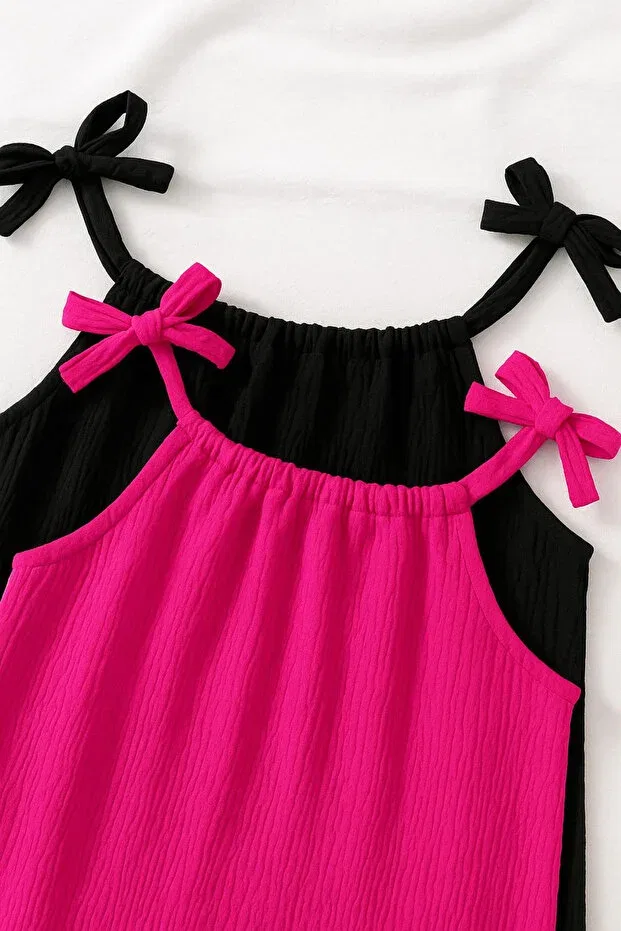 Детское платье для девочек с воланами Relaxed cut ruffled rope strap woven fabric 2-piece children's dress Machetta, Black-Fuchsia — фото 2