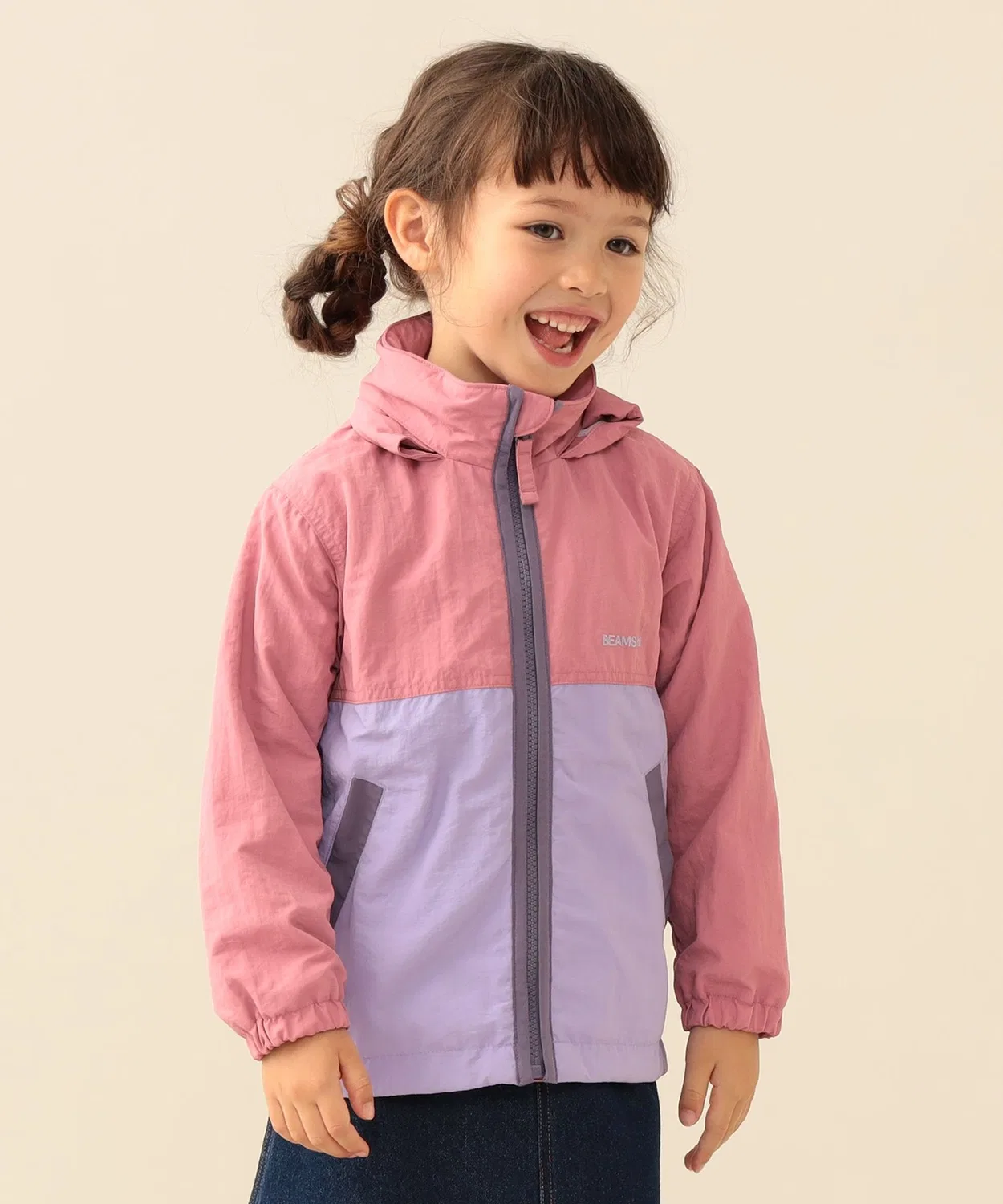 Детский блузон из нейлона с капюшоном PINK BEAMS mini, Pink
