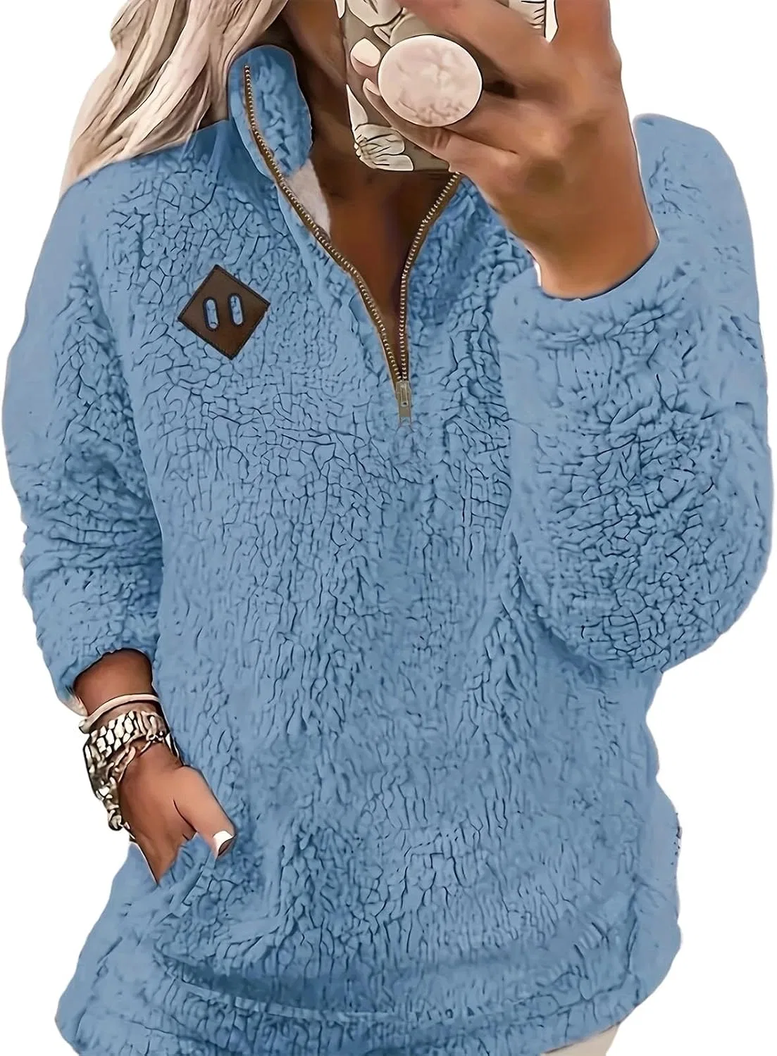 Женский свитшот с длинным рукавом, модель Quarter Zip, синий