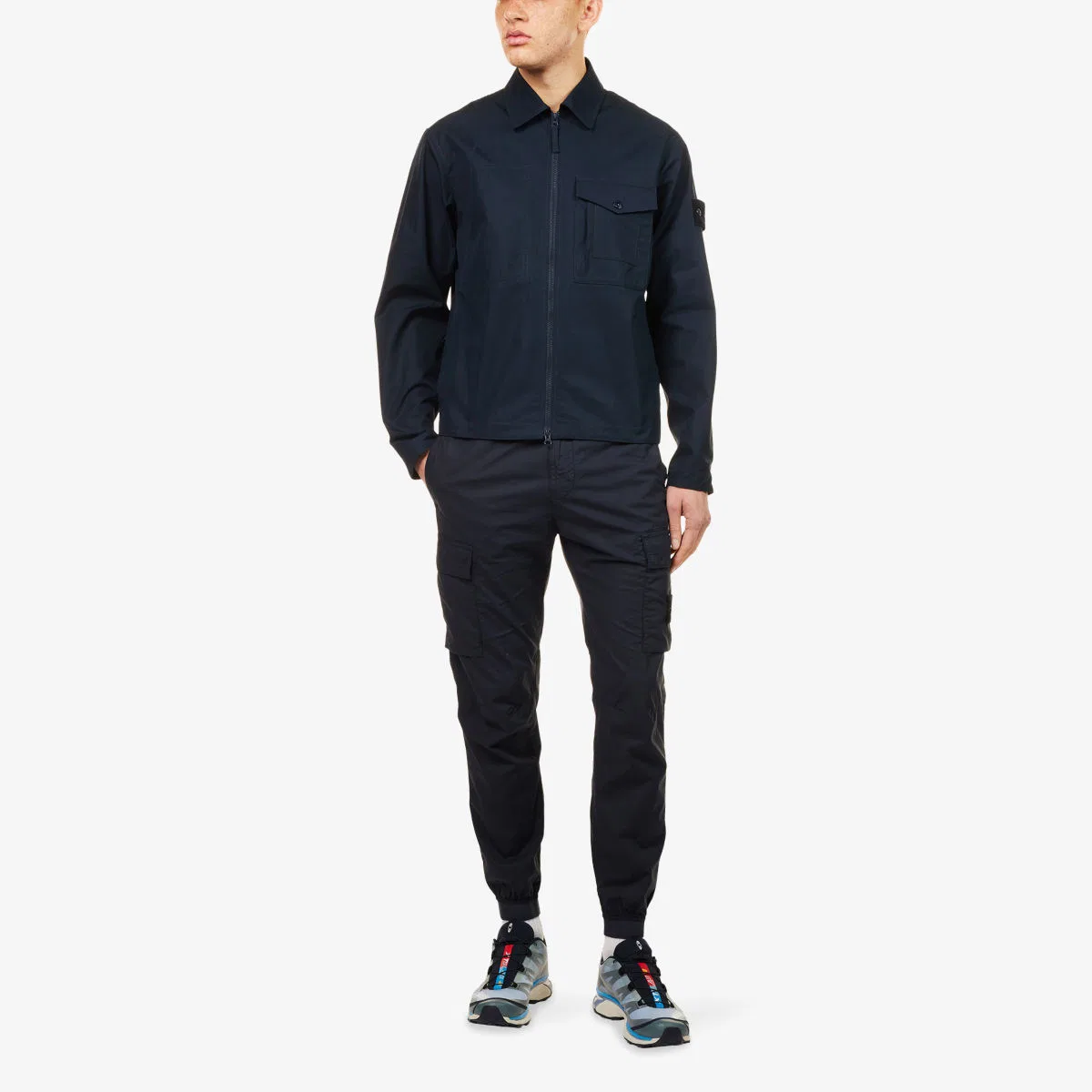 Брюки-карго brand-patch из хлопковой смеси с нашивками paracadute Stone Island, темно-синий — фото 2
