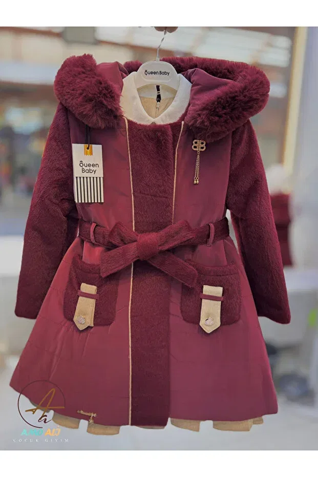 Детское пальто для девочек с длинным рукавом Amoali, Burgundy
