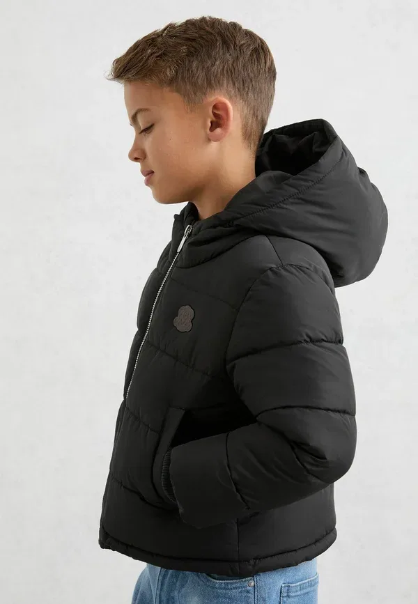 Пуховик свободный Myles monogram hooded relaxed puffer Reiss Black, черный