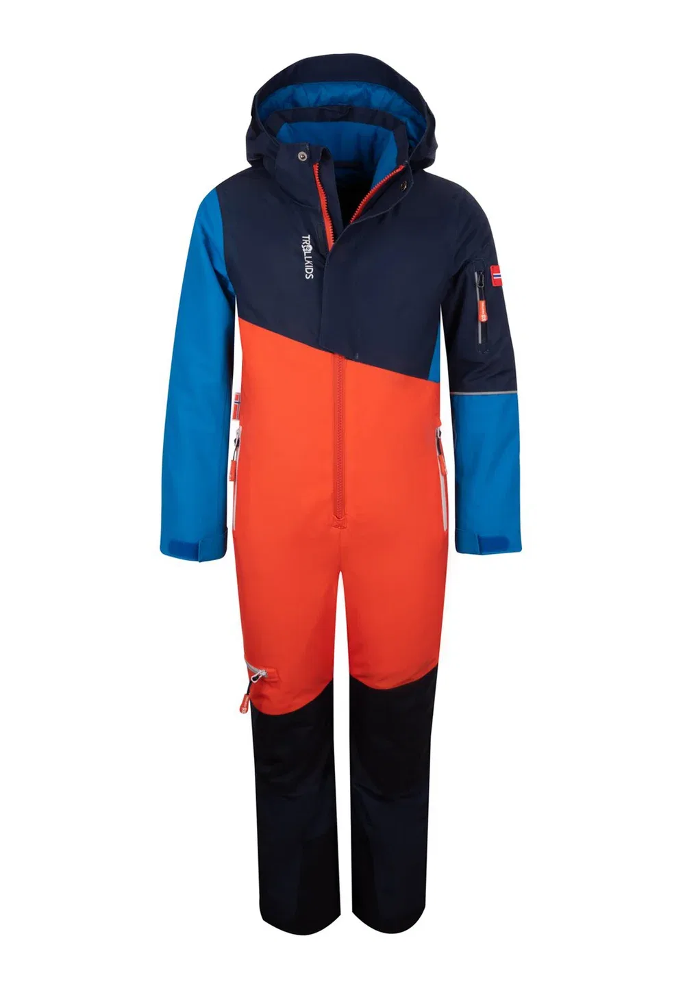 Детский зимний комбинезон Hallingdal унисекс - зимний комбинезон Trollkids, Flame Orange/Medium Blue/Navy