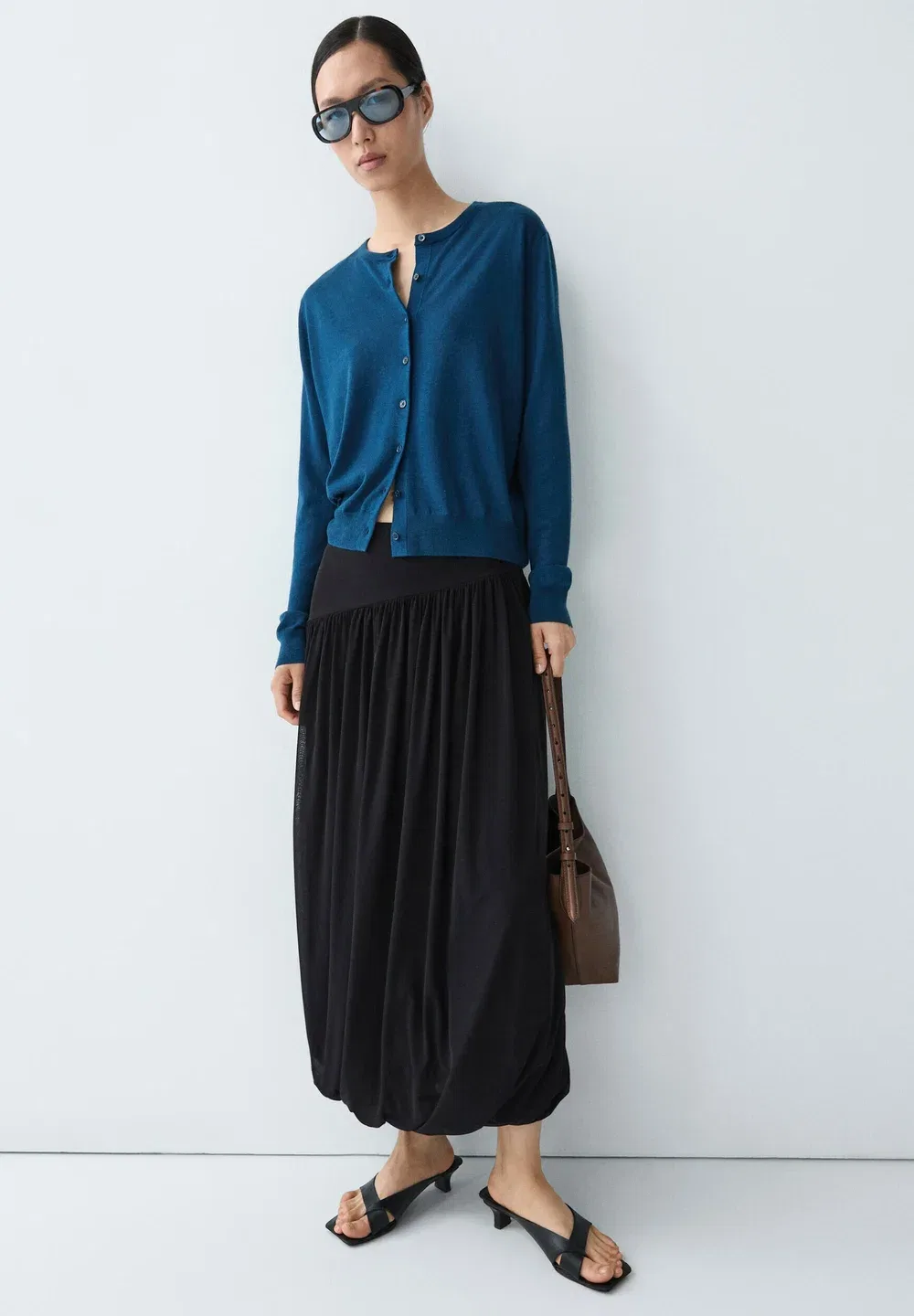 Кардиган с круглым вырезом, тонкой вязки Massimo Dutti, Dark Blue — фото 4