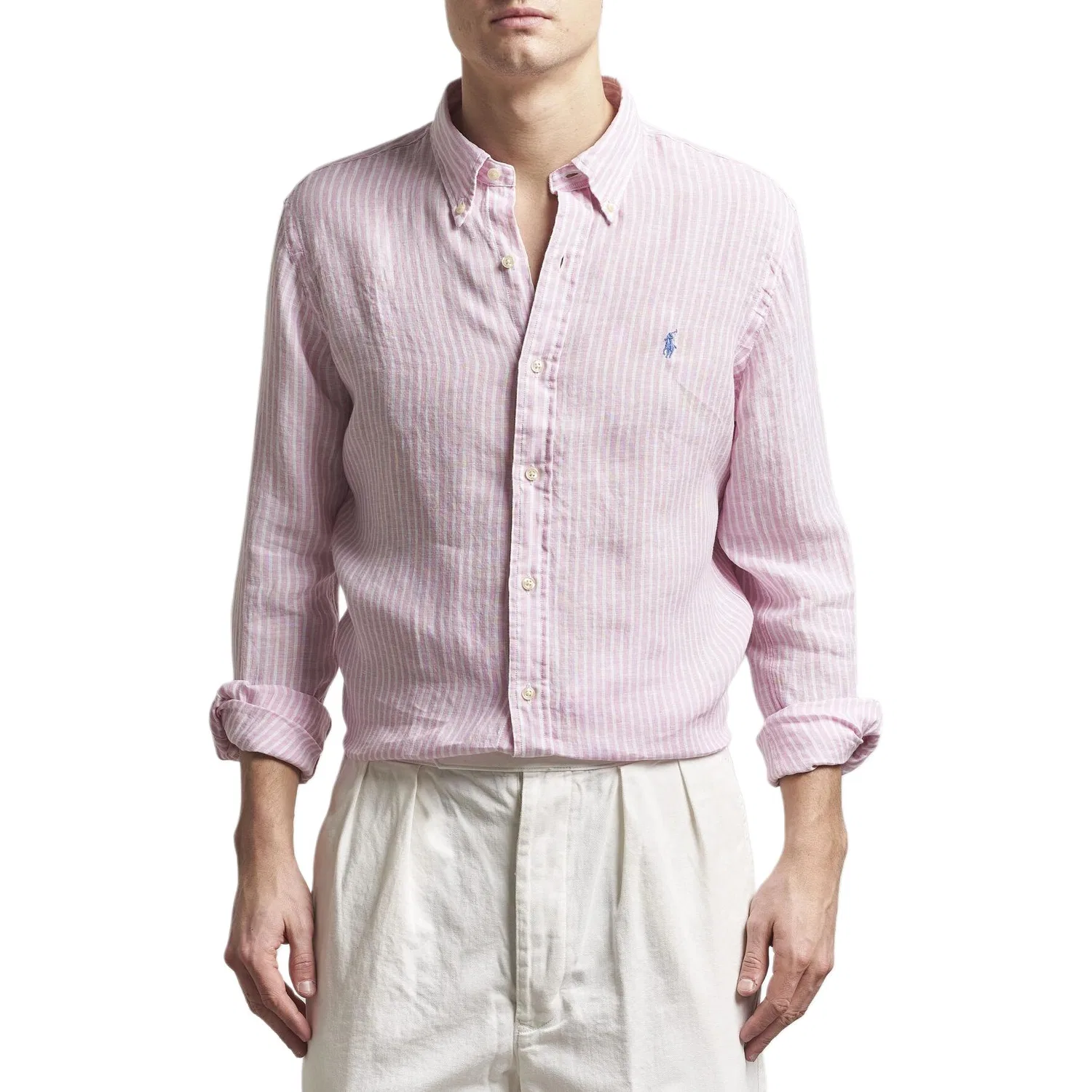 Мужская рубашка с длинным рукавом в полоску Polo Ralph Lauren, Pink — фото 4