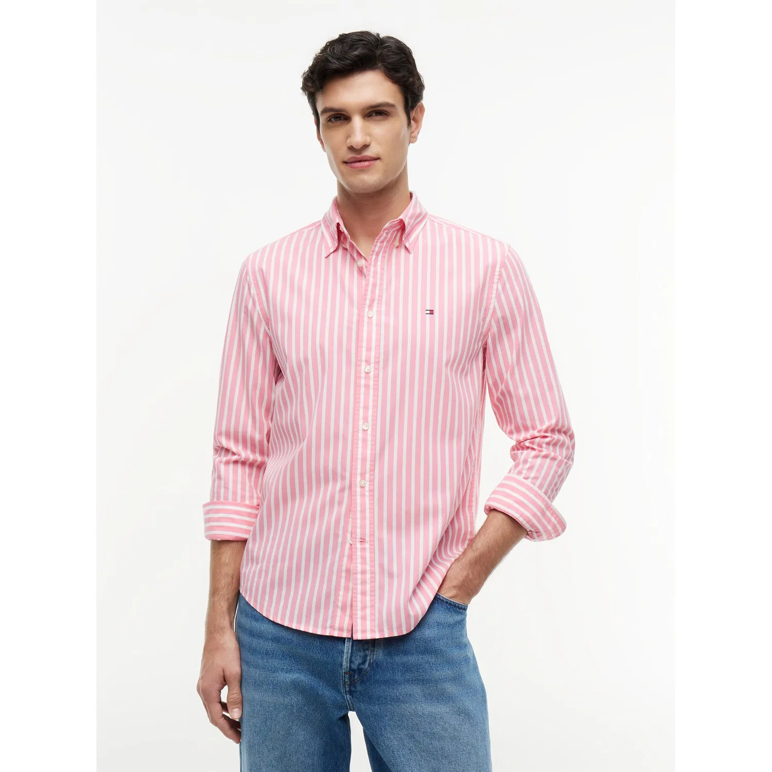 Мужская классическая рубашка с длинным рукавом Tommy Hilfiger, Doll Pink/Stripe