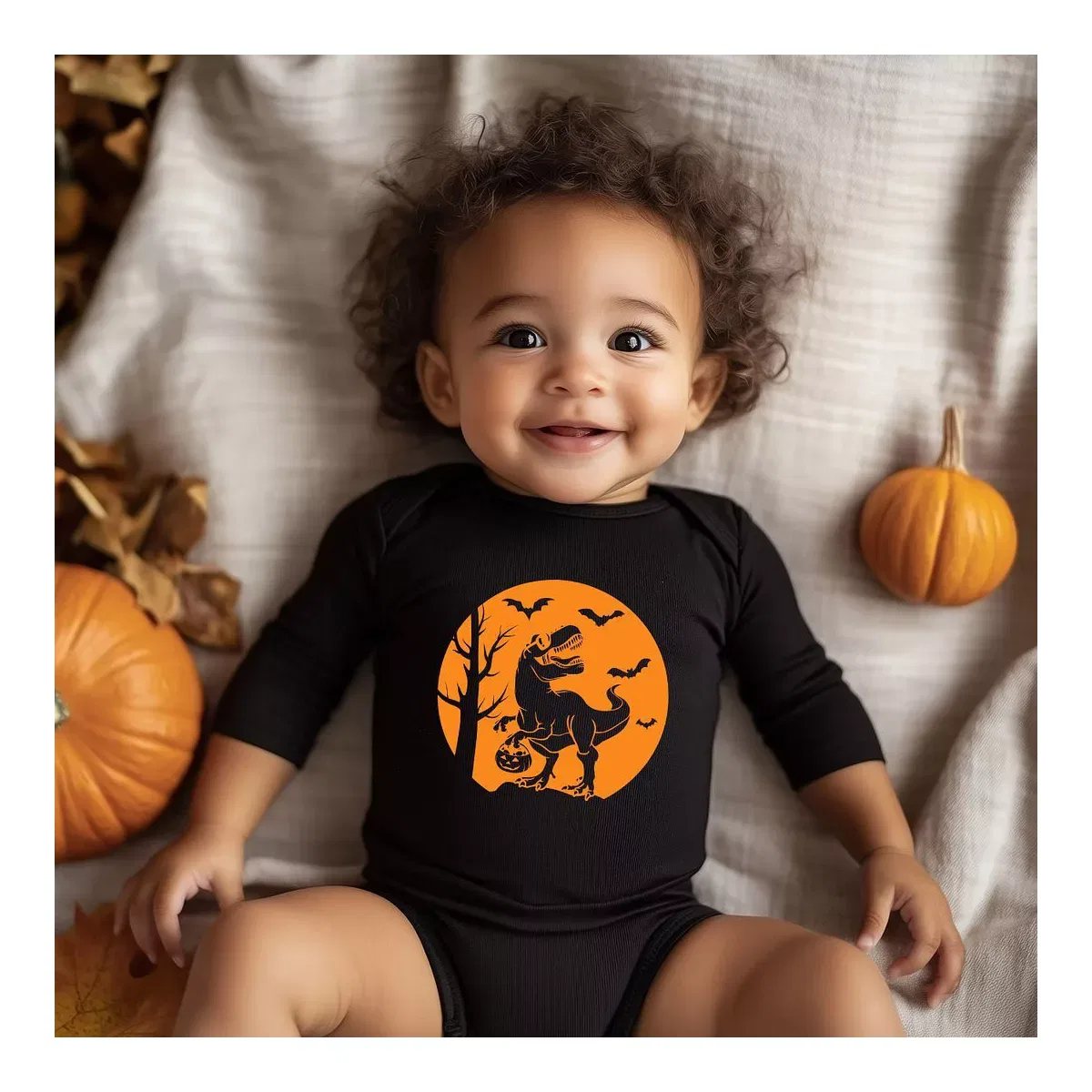 Детское боди с длинным рукавом Dinosaur Moon Baby The Juniper Shop, Black — фото 2