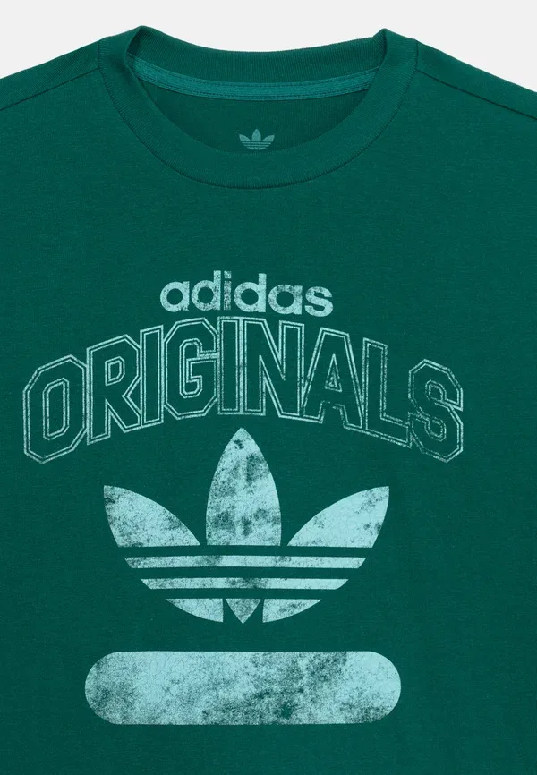 Свободная футболка унисекс для подростков - футболка с принтом Adidas Originals, зеленый — фото 4