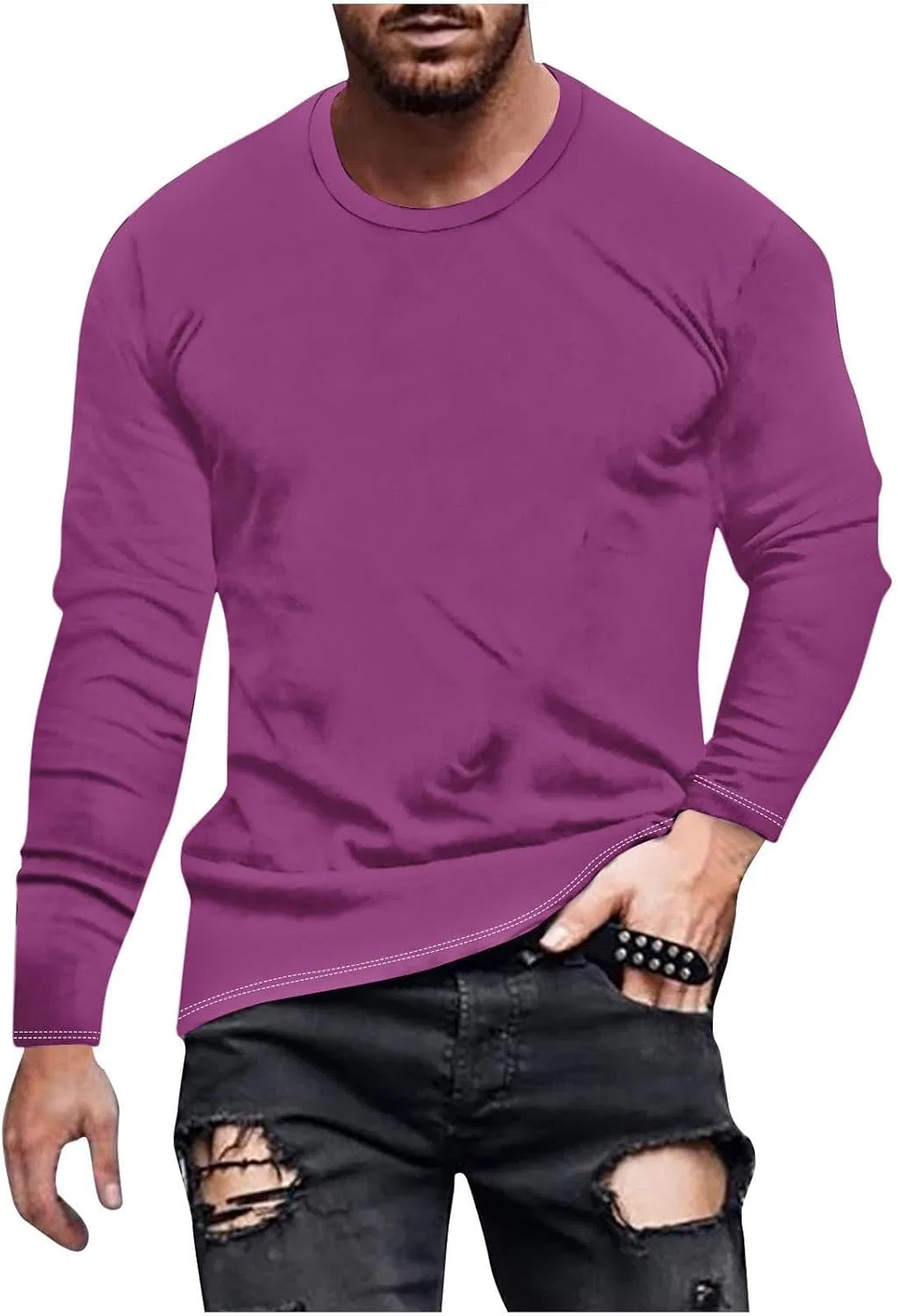 Мужская свободная футболка с длинным рукавом, Purple