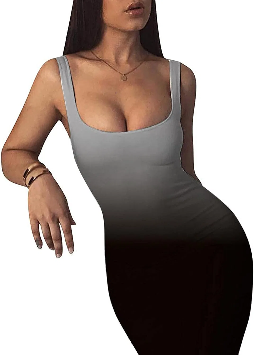 Женское коктейльное платье омбре с квадратным вырезом Bodycon, Black — фото 4