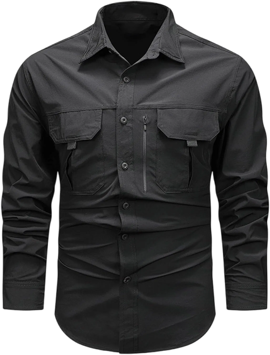 Мужская хлопковая рубашка военного кроя с длинным рукавом, Cargo Shirts for Men, чёрный