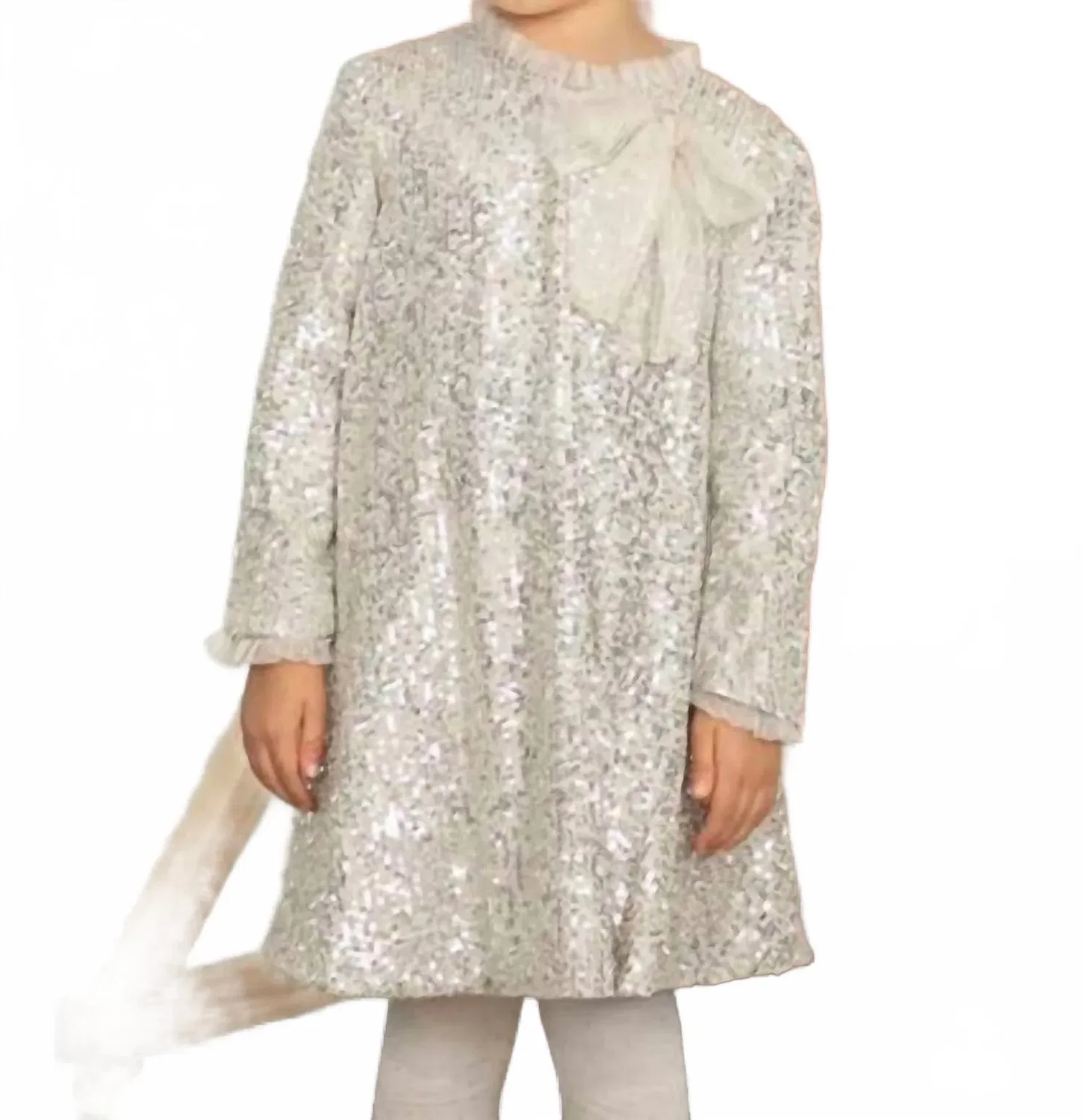 Детское платье для девочек с блестками и рукавами-фонариками Sequin Dress Abel & Lula, Sand