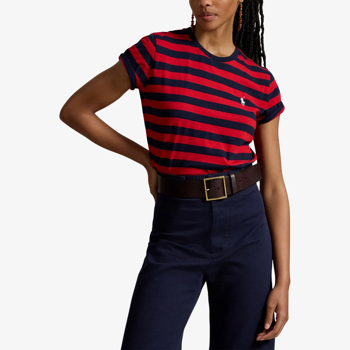 Футболка из хлопкового трикотажа с полосатым принтом Polo Ralph Lauren, красный/темно-синий — фото 3