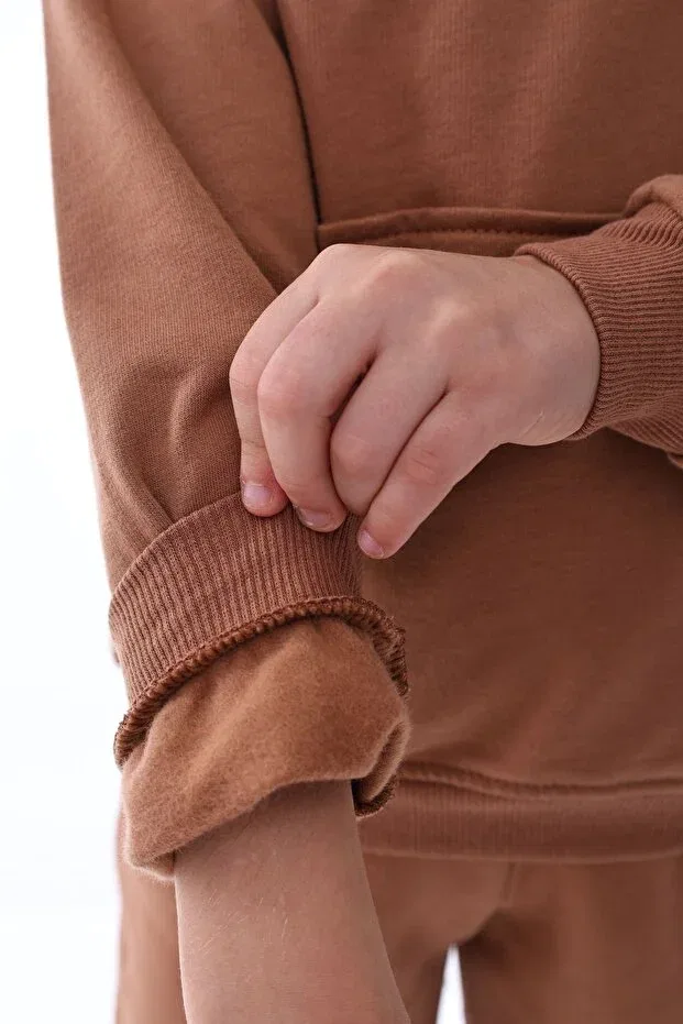 Детские свитшот с капюшоном с принтом Basics Zuzunga, Brown — фото 3
