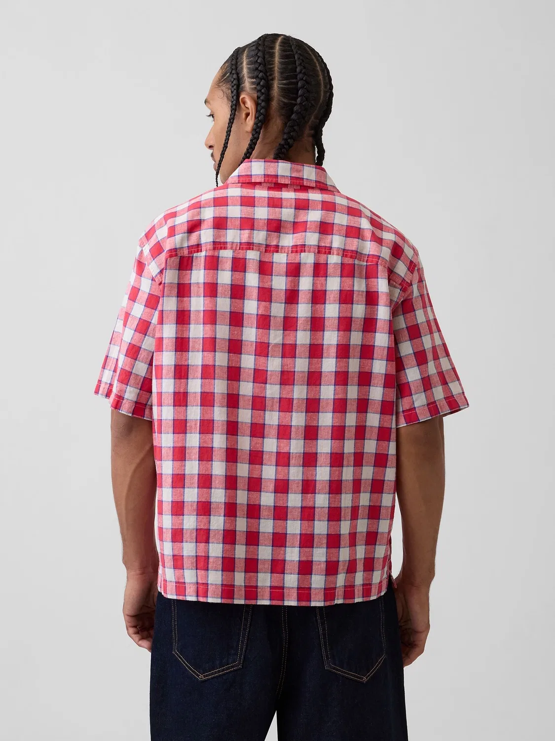 Рубашка из льна и хлопка Gap Red Check, свободный крой — фото 2