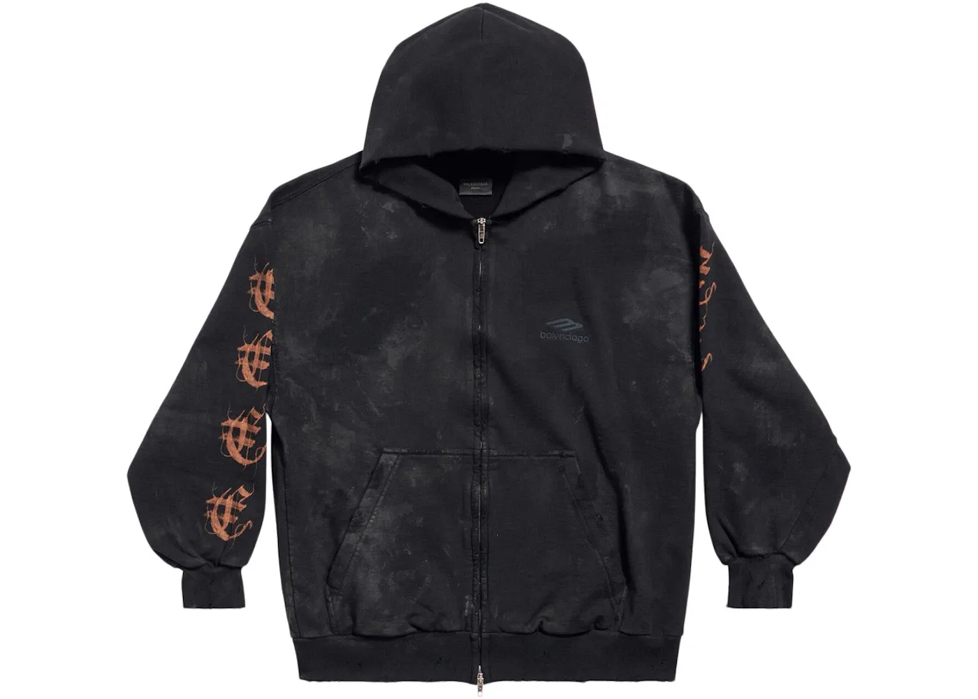 Мужская худи с молнией Heavy Metal Zip-Up Small Fit Hoodie Balenciaga, Black Faded