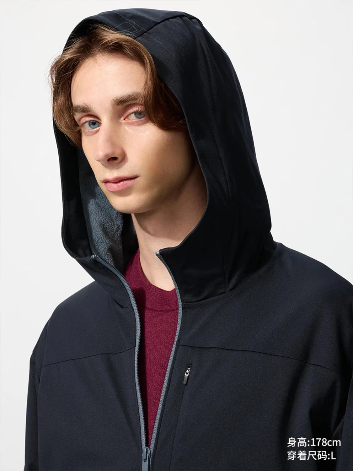 Кардиганс с капюшоном на молнии ветрозащитная Uniqlo, темно-оливковый — фото 3