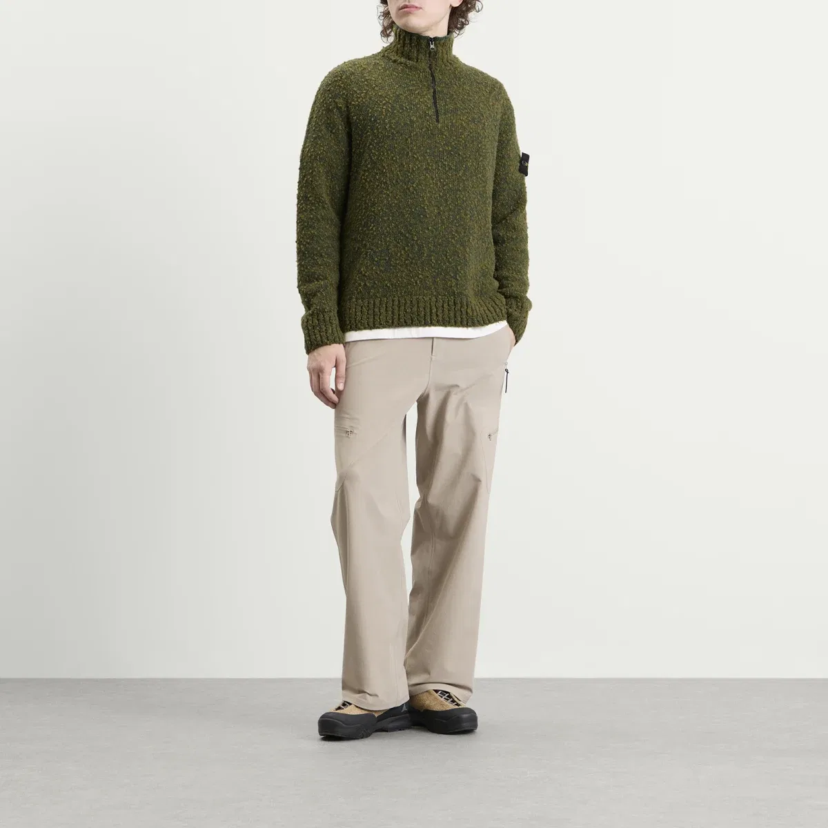 Свитер с полузастежкой-молнией Speckled Wool Nylon Half Zip Jumper Stone Island, Dark Green Melange — фото 4