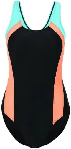 Женский цветной цельнокроеный купальник с ромбовидной спинкой Racerback, Black