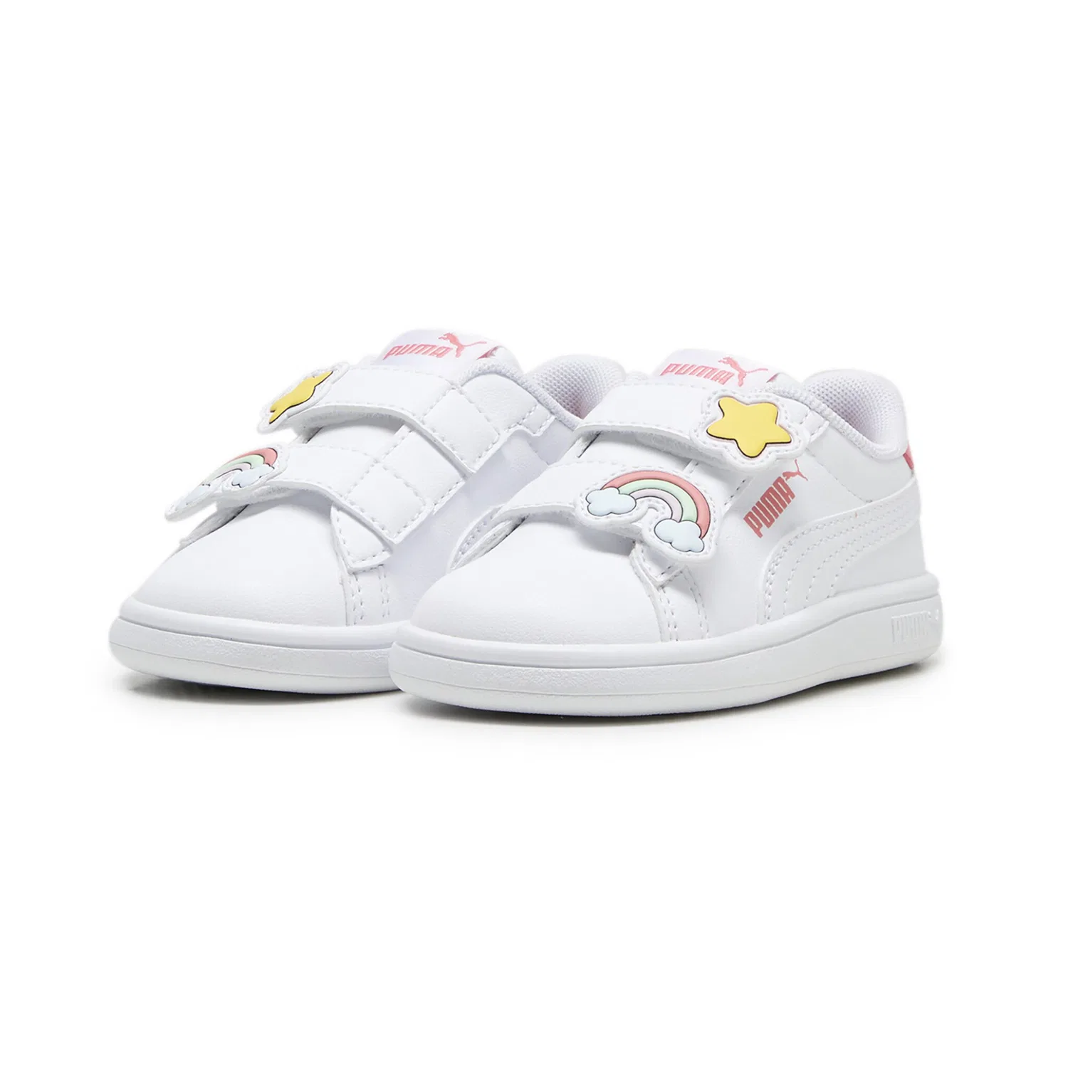 Детские кроссовки с липучкой Puma Smash 3.0, White Passionfruit Pink