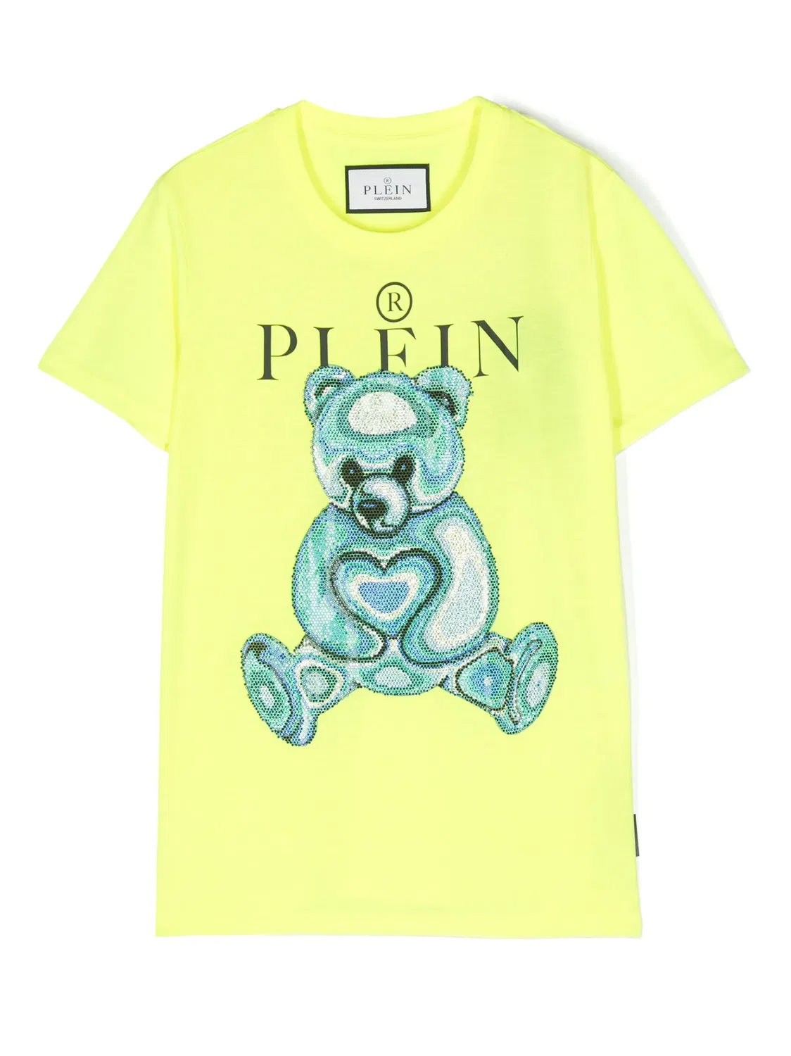 Футболка с медвежонком из кристаллов Philipp Plein, неоново-желтый