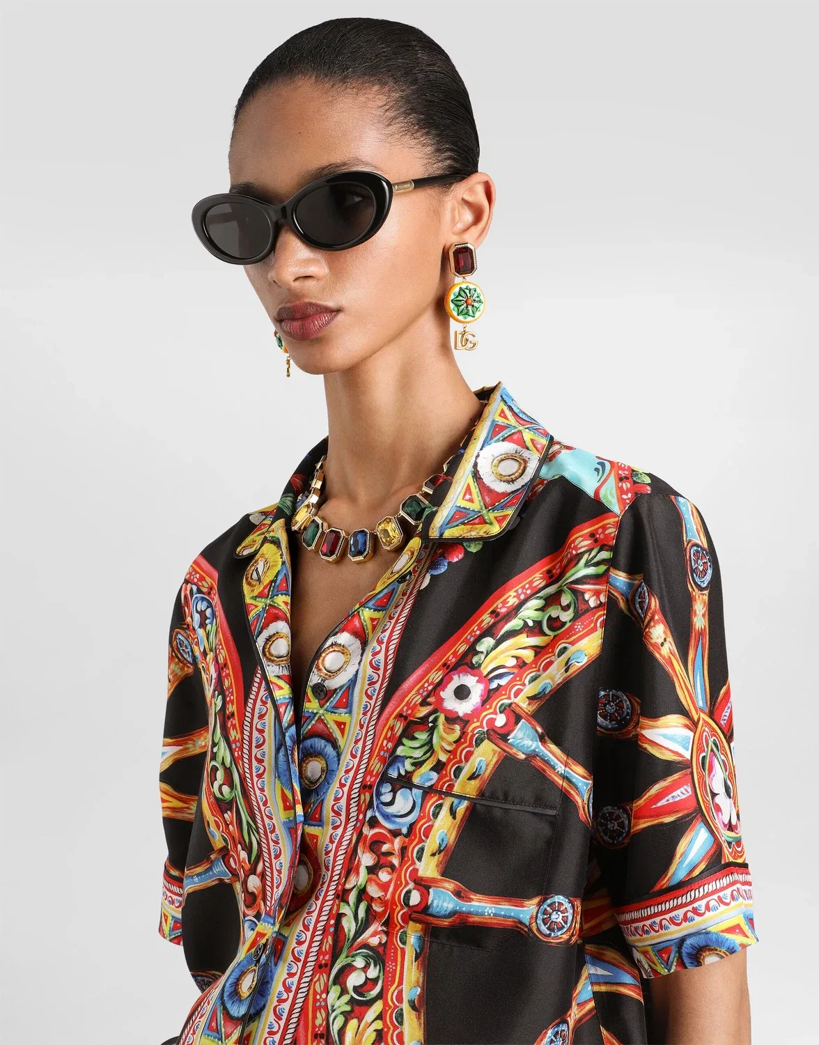 Шелковая саржевая рубашка с принтом Carretto от Dolce & Gabbana, бежевый — фото 4