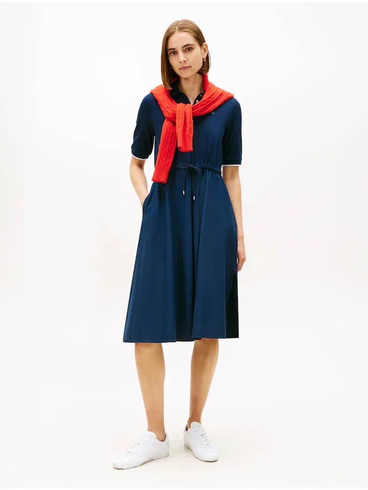 Платье поло миди, смесовая ткань TOMMY HILFIGER, Navy