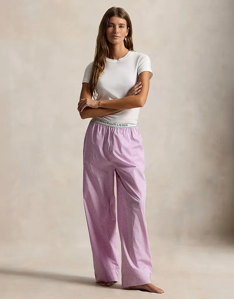 Брюки для сна с эластичным ремешком и логотипом Polo Ralph Lauren, фиолетовый/белый — фото 4