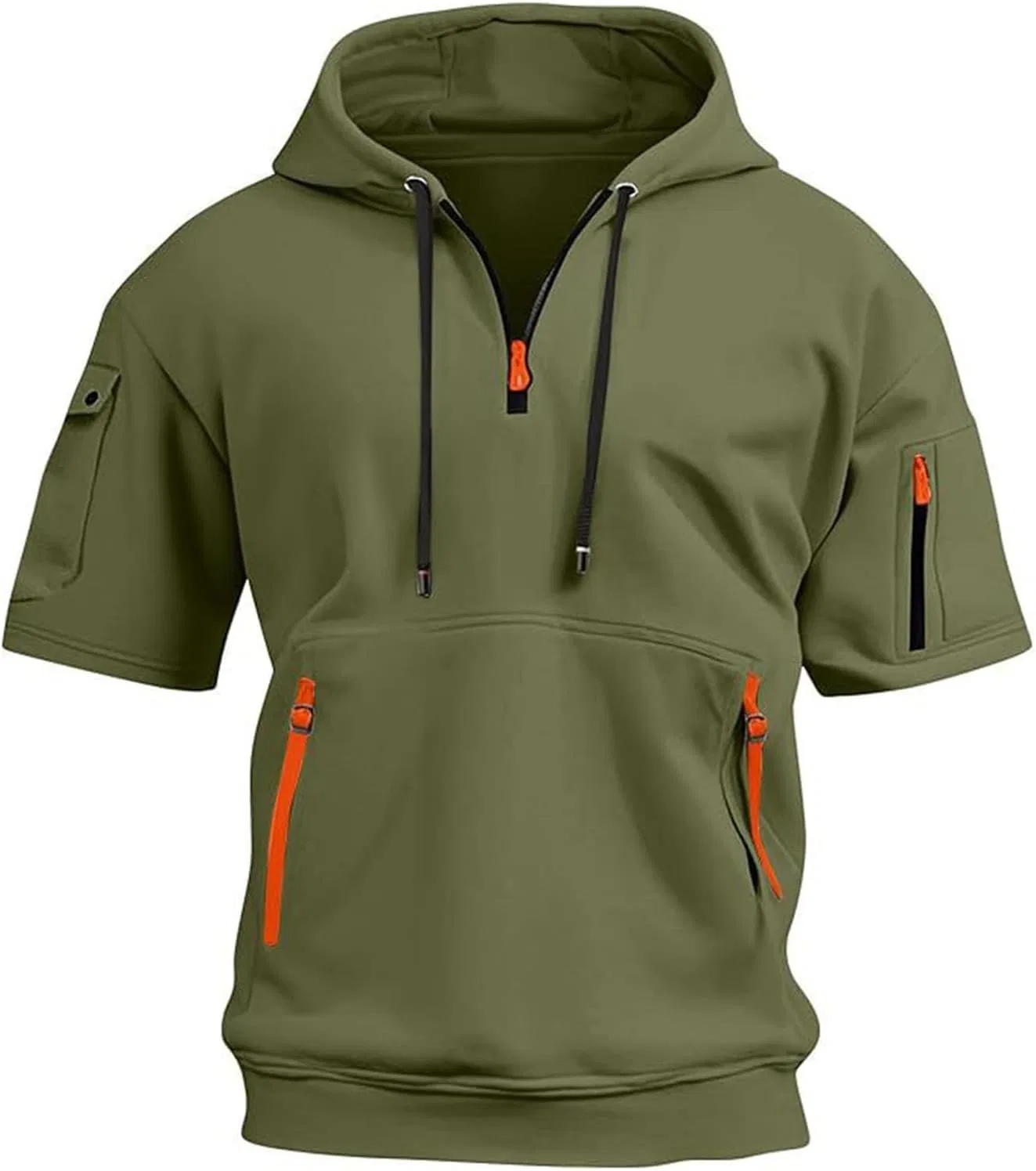 Мужская худи с капюшоном на молнии, легкая летняя, Army Green — фото 3