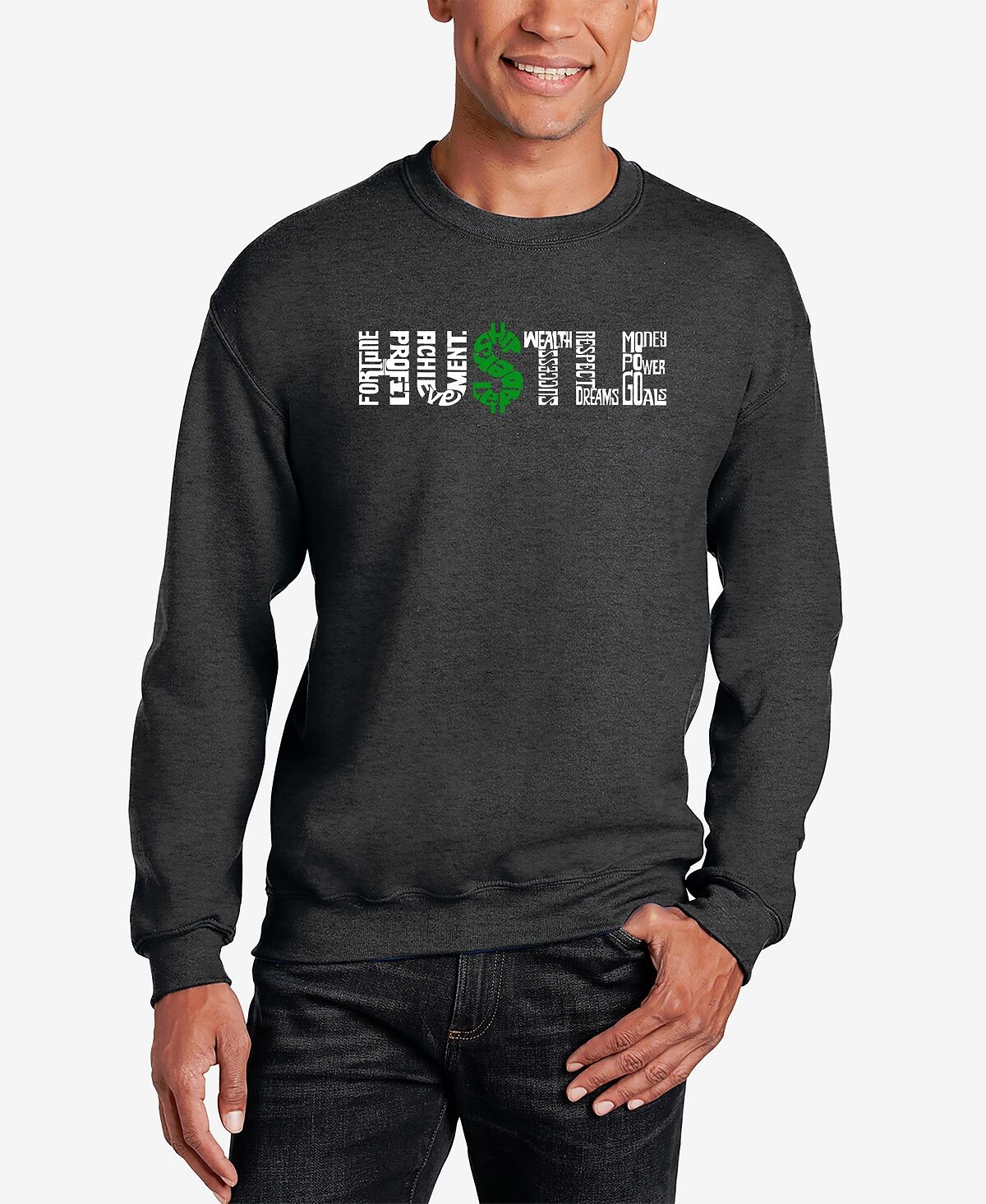 

Мужская толстовка с круглым вырезом word art hustle LA Pop Art, темно-серый