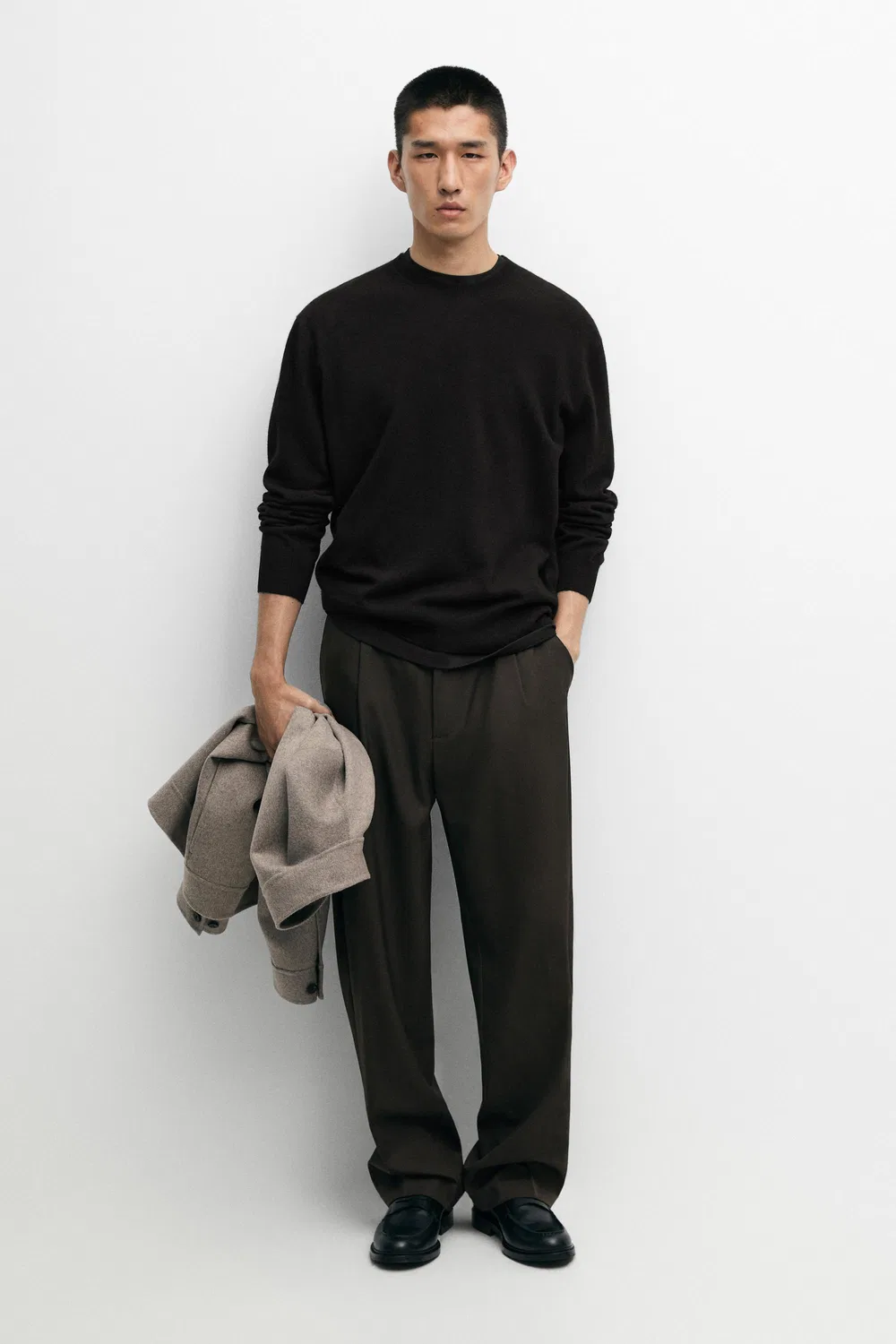 Свитер Massimo Dutti, кашемировый, рубчик, черный