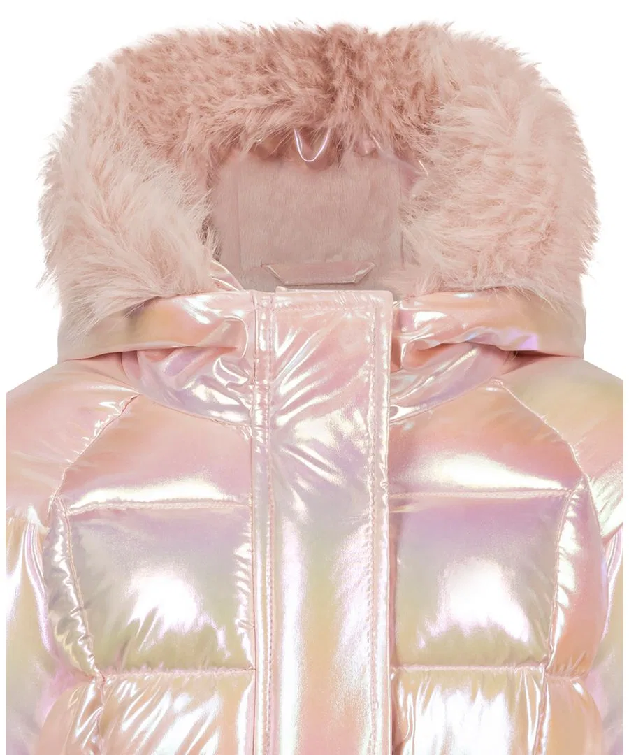 Детское стеганое пальто с капюшоном, длинным рукавом, Shimmer Box Quilt Anorak S Rothschild & CO, Pink — фото 3