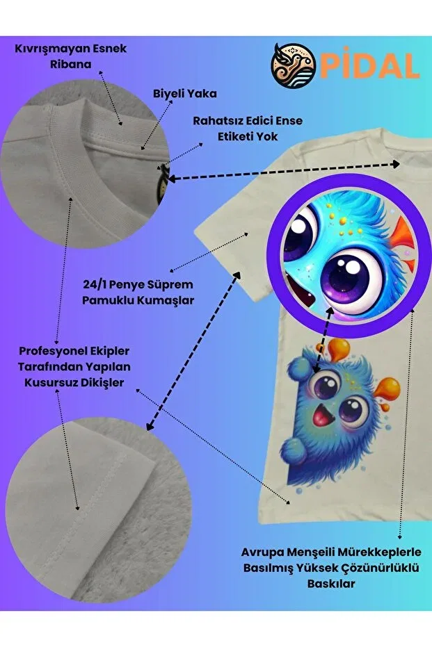 Детский комплект из футболки и брюк с принтом Cute Monster Pidal Giyim, Top Ecru, Bottom Water Green — фото 3