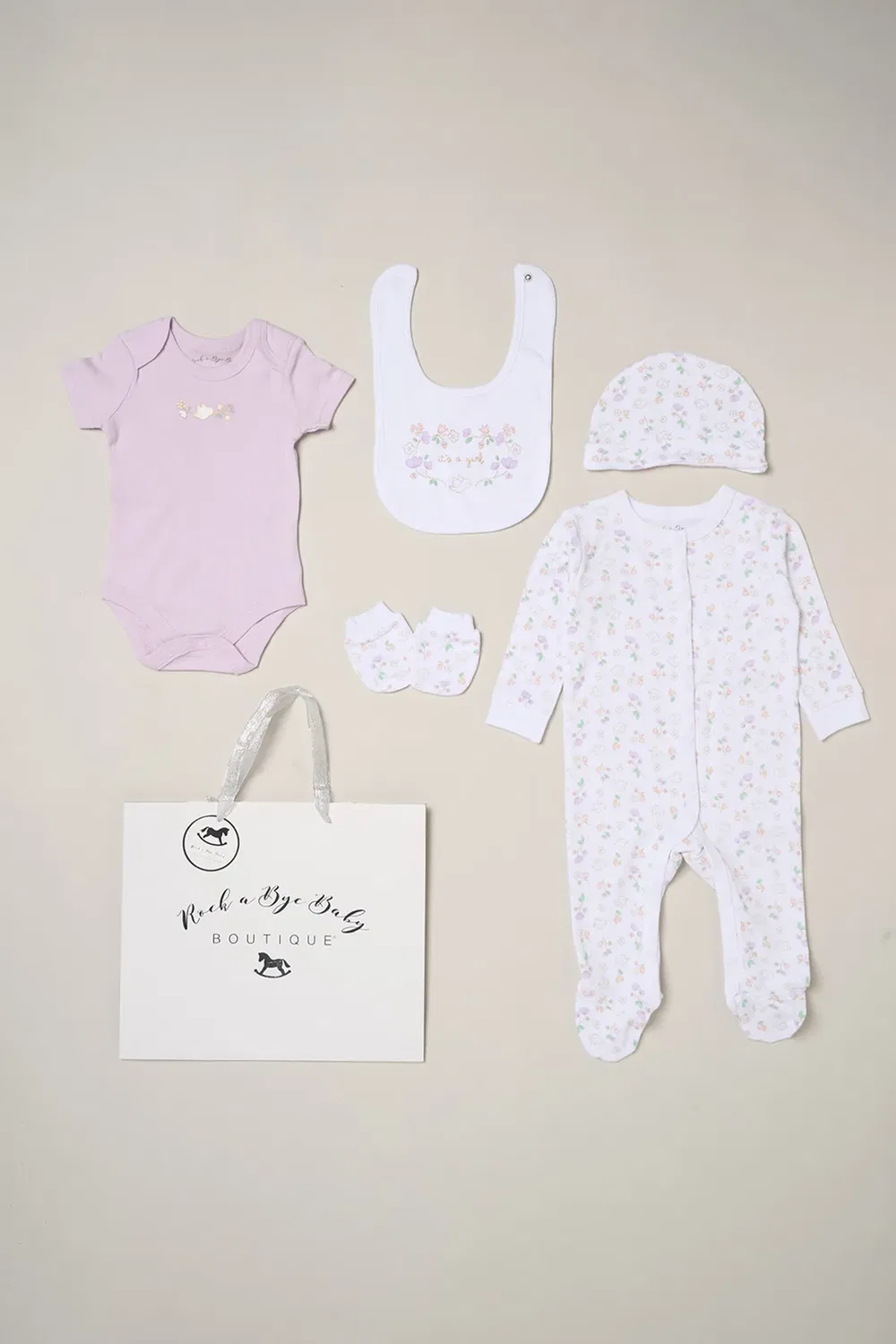 Детский комплект из 5 предметов с цветочным принтом Rock A Bye Baby, Purple