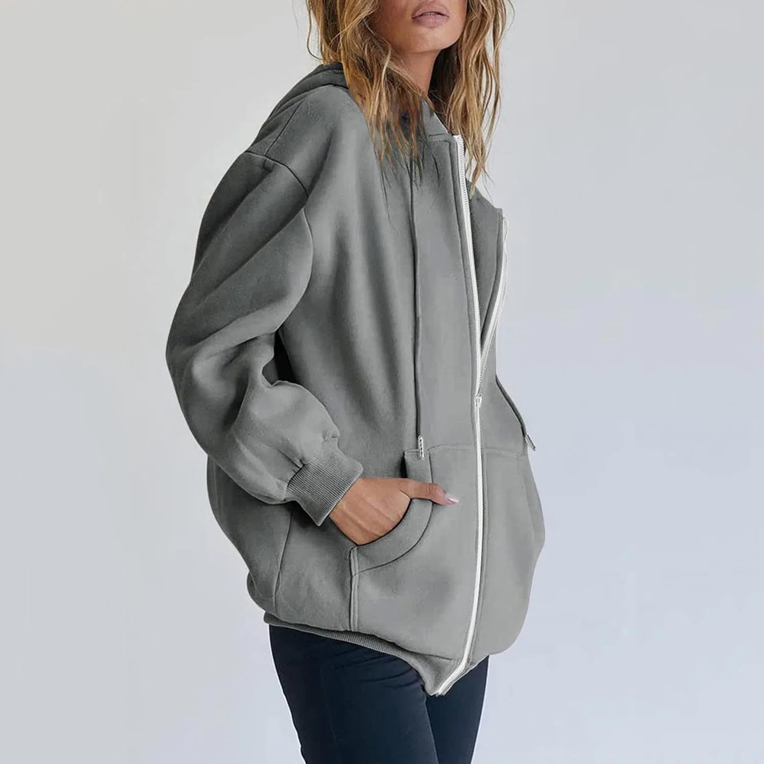 Женская oversize куртка с молнией Y2k, Grigio Scuro — фото 3