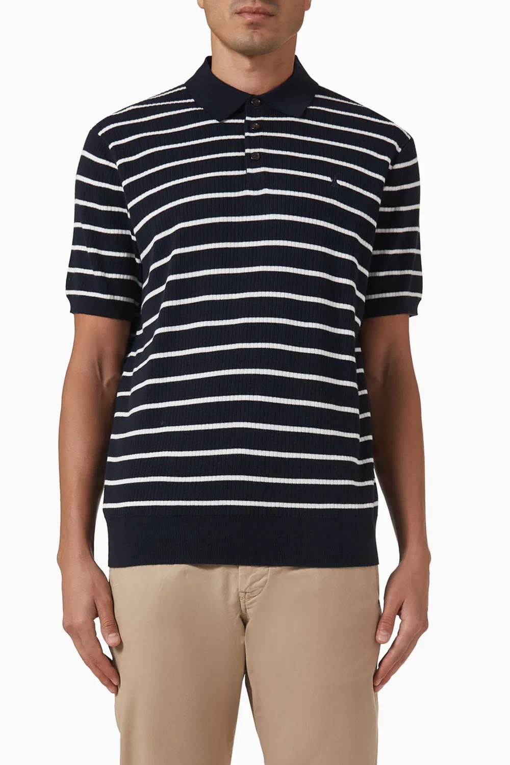 Свитер поло в полоску из хлопкового трикотажа Polo Ralph Lauren