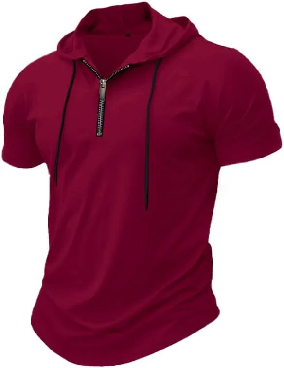 Мужская футболка с четверть-застежкой и капюшоном Athletic Henley, Wine Red — фото 3