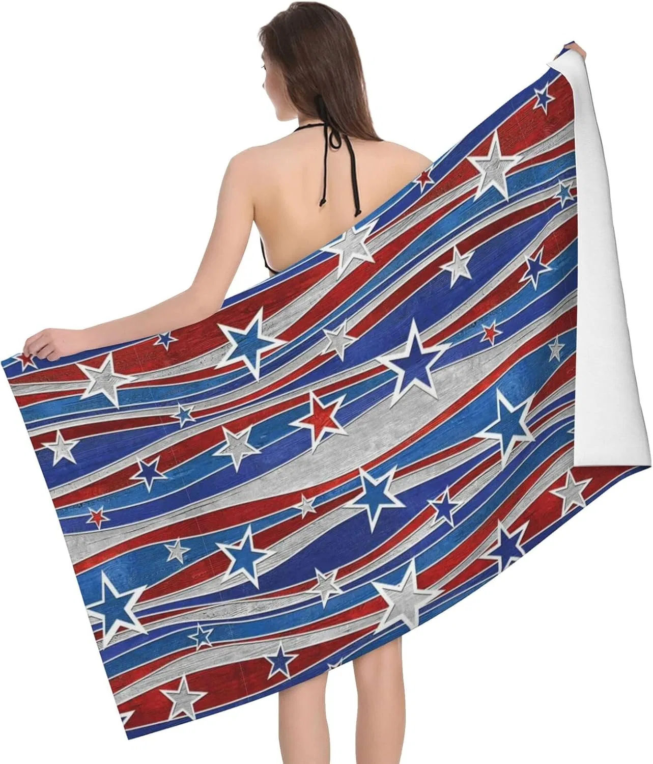 Пляжное полотенце из микрофибры KWQDOZF, 80x130 см, Patriotic Stars Strips Independence Day