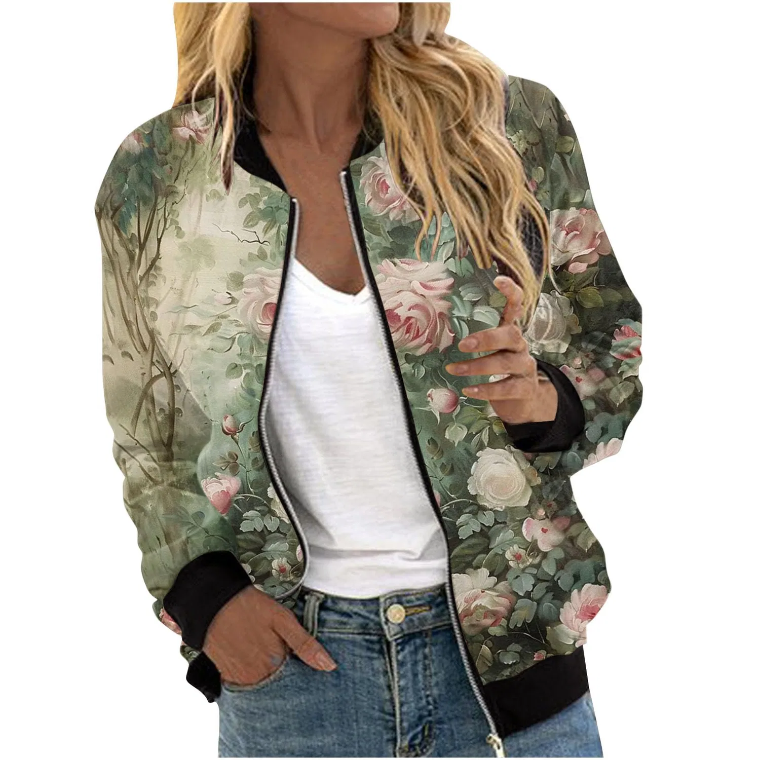 Женское пальто с принтом Black Bomber Jacket, 08 verde