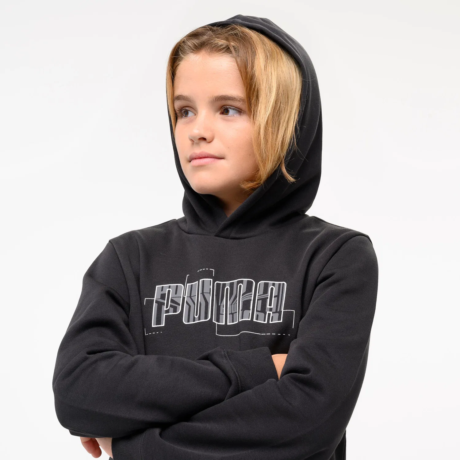Детское худи с принтом Puma, Черный
