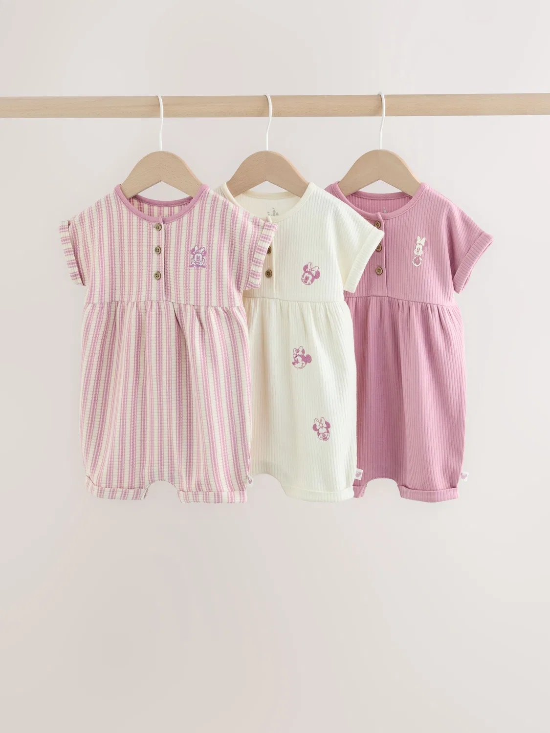 Комплект детских комбинезонов из джерси с вышивкой Минни Маус, 3 шт. Next, Minnie Mouse Embroidered