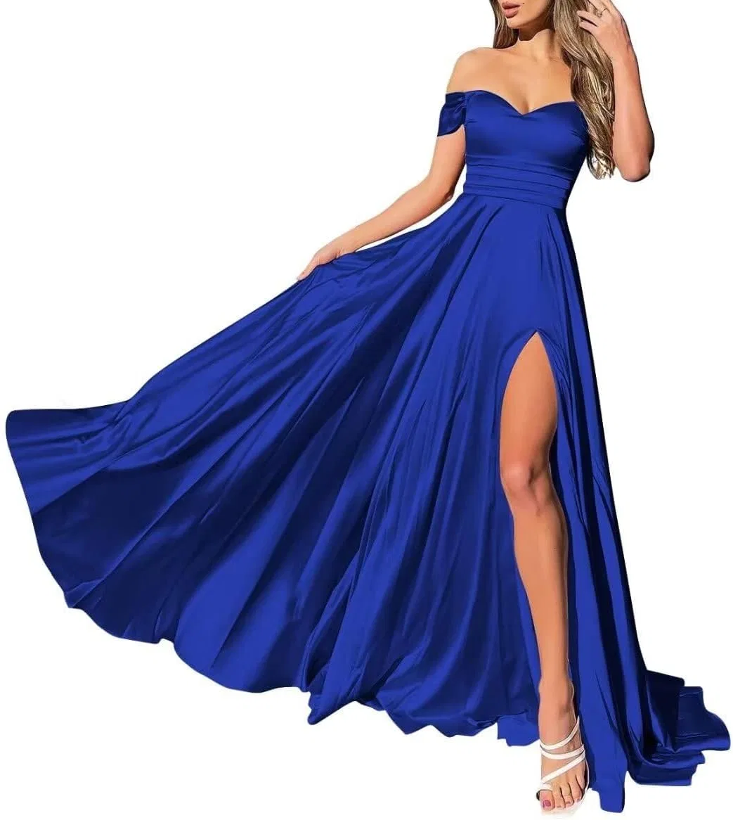 Женское атласное платье для подружки невесты с карманами A-line Off the Shoulder, Champagne — фото 4