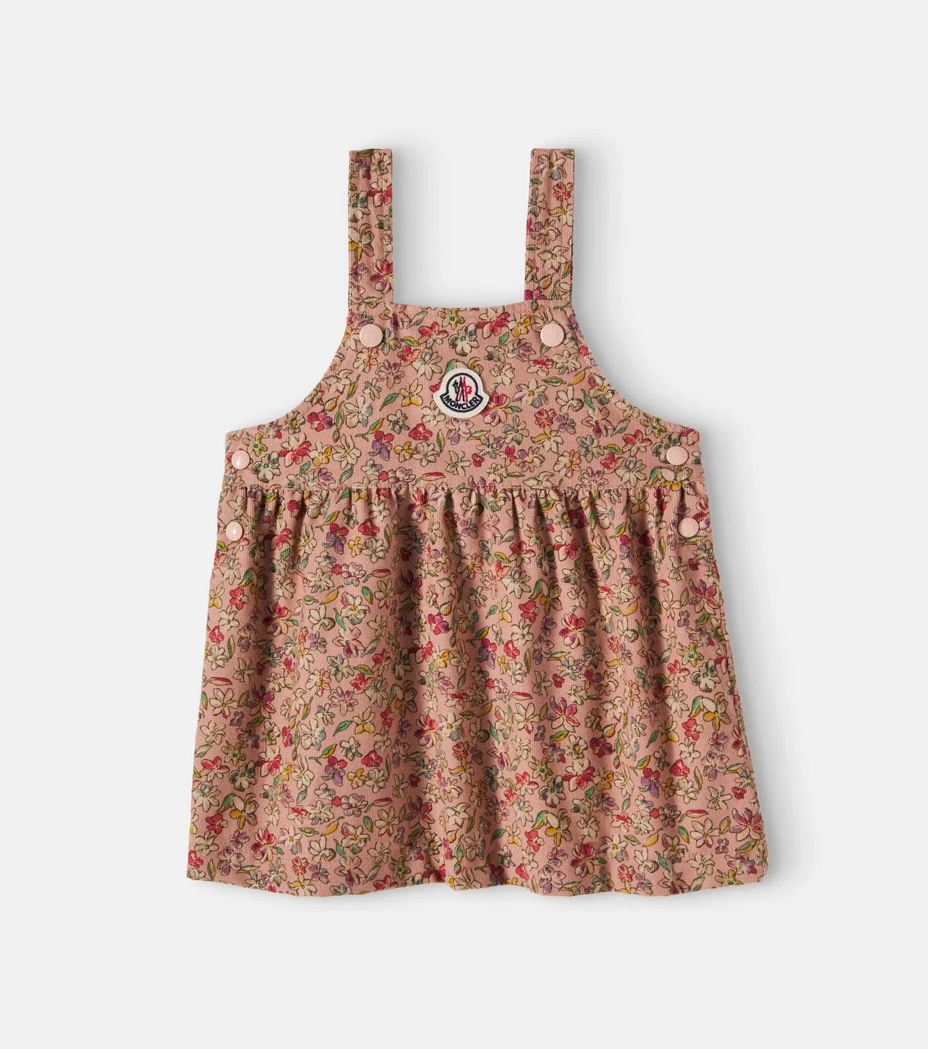 Нарядное платье из хлопкового вельвета с цветочным рисунком Moncler Enfant, розовый