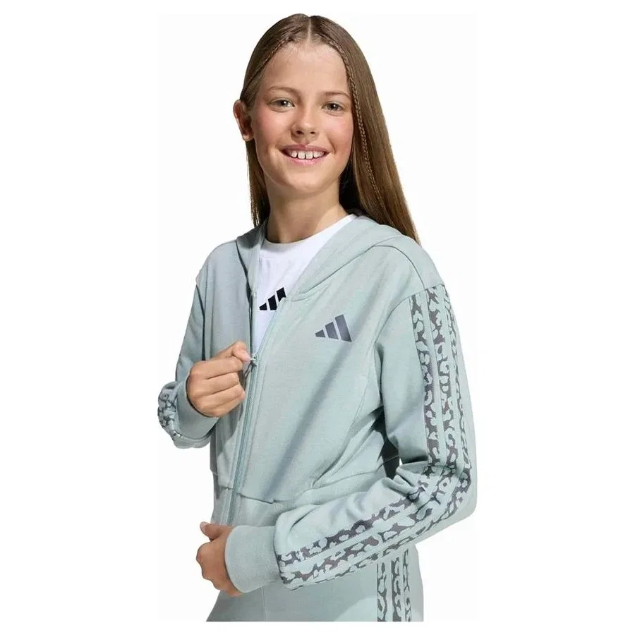 Детская ветровка с капюшоном adidas JG AN 3S FT FZ, Зеленый — фото 4