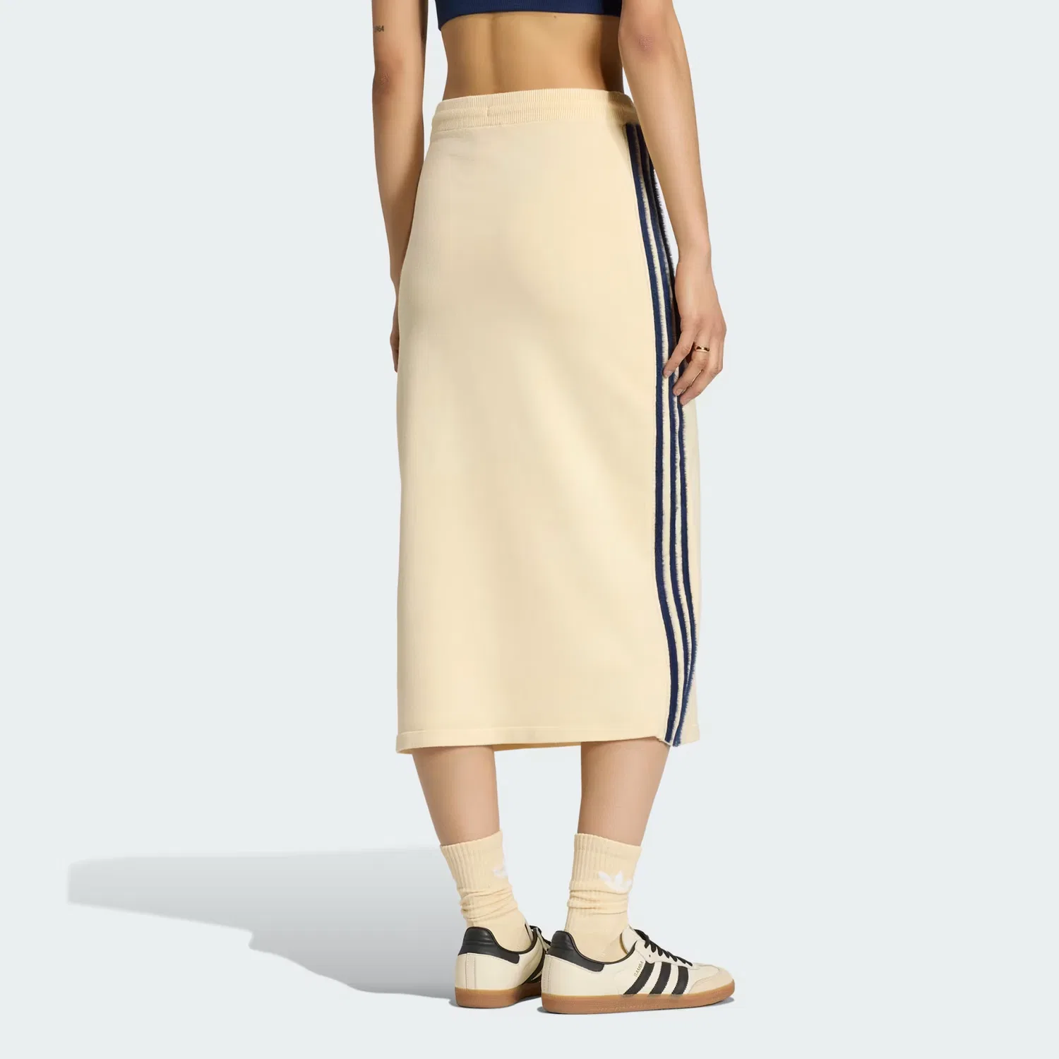 Женская вязаная юбка с эластичным поясом Knitted Skirt Adidas Originals, теплый ванильный/темно-индиго — фото 2